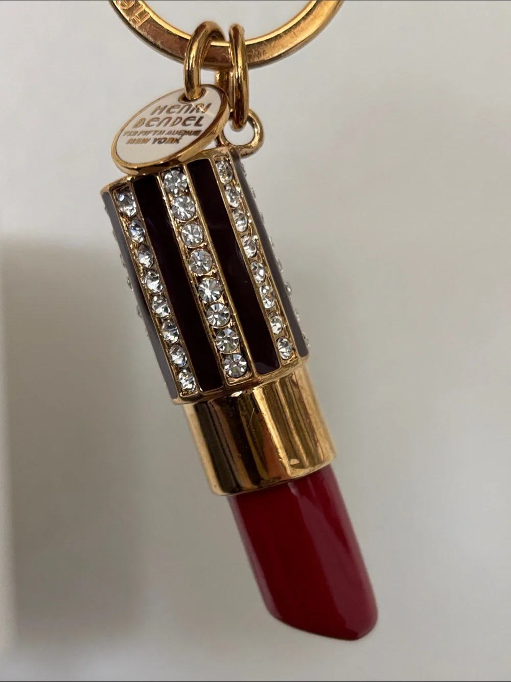 henri bendel Gold Lipstick Keychain with Red Accent